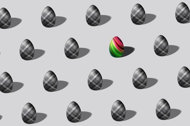 Patrón de huevo de Pascua negro y plateado hecho, huevo de estilo moderno, concepto mínimo de Pascua