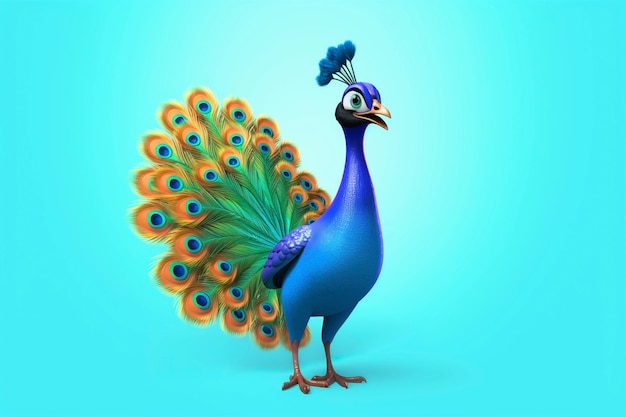 Foto gratuita un pavo real de dibujos animados en el estudio