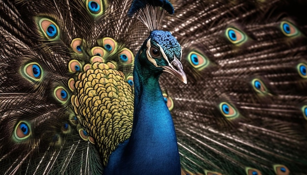 Foto gratuita el pavo real vibrante muestra la majestuosa elegancia de la naturaleza generada por la ia