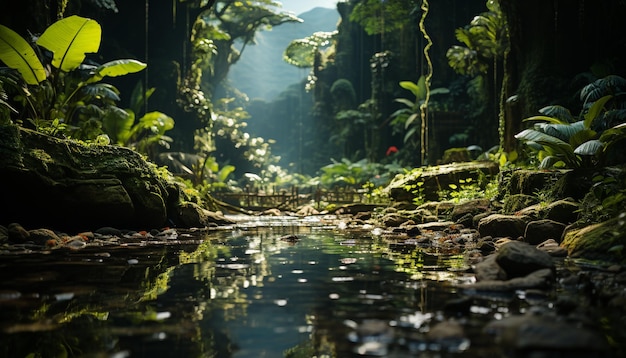 Foto gratuita peces de aventura bajo el agua nadando en un estanque de selva tropical generado por inteligencia artificial
