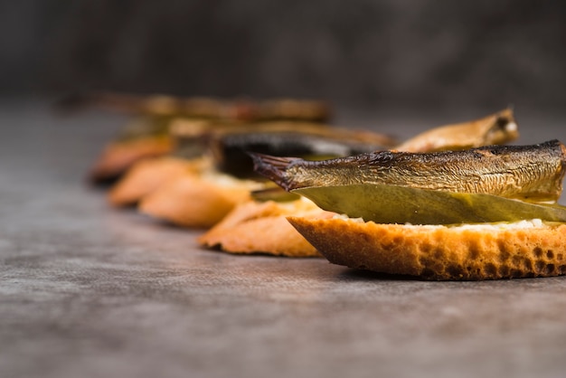 Peces bruschettas de primer plano