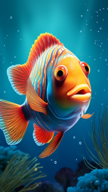 Foto gratuita peces de colores 3d bajo el agua