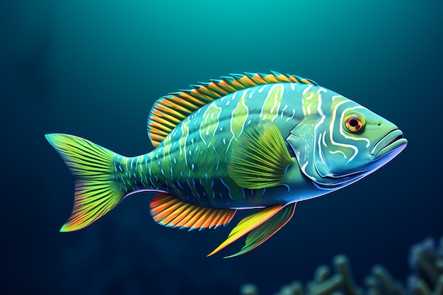 Foto gratuita peces de colores 3d bajo el agua