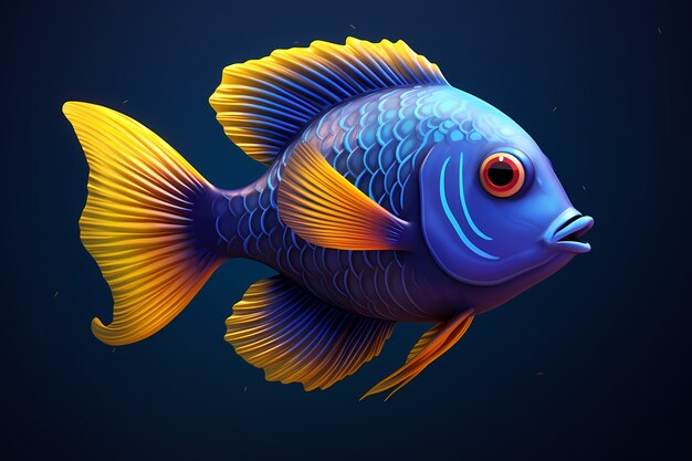 Peces de colores 3d con fondo oscuro