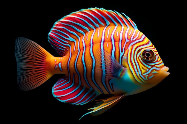 Peces de colores 3d con fondo oscuro