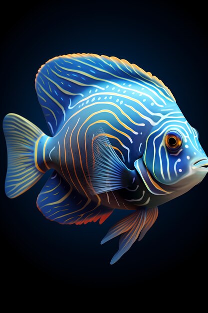 Peces de colores 3d con fondo oscuro