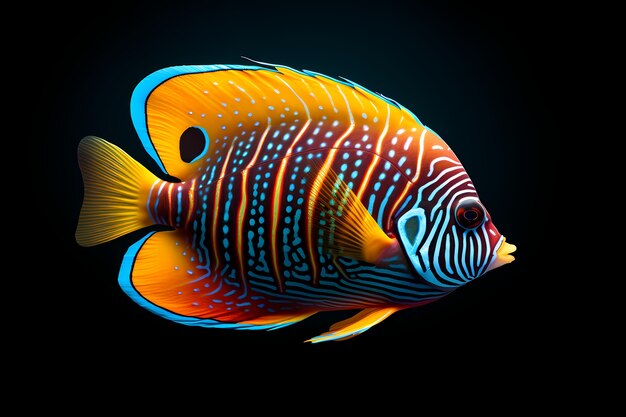 Peces de colores 3d con fondo oscuro