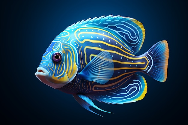 Peces de colores 3d con fondo oscuro