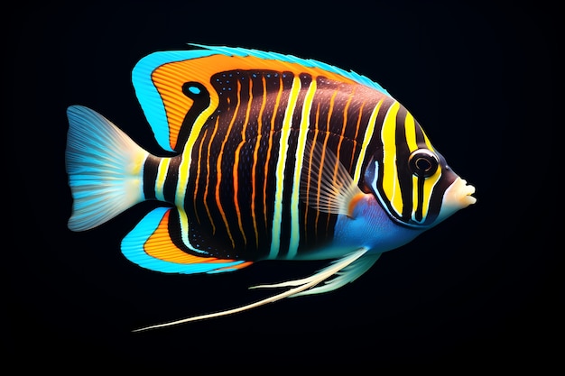 Foto gratuita peces de colores 3d con fondo oscuro