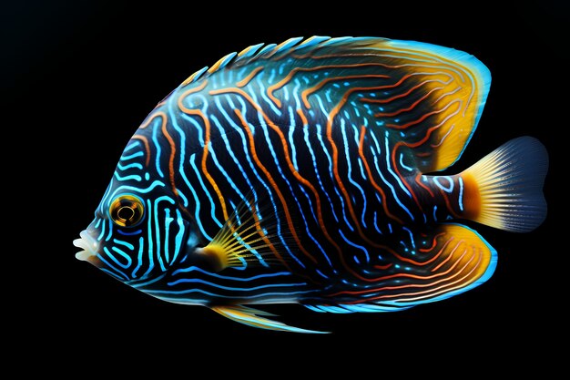 Peces de colores 3d con fondo oscuro