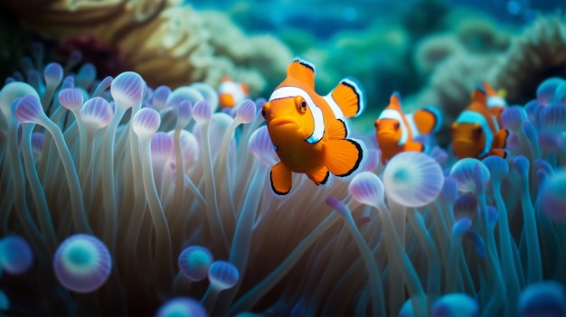 Foto gratuita peces coloridos nadando bajo el agua