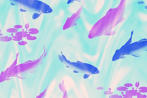 Foto gratuita peces en medios remezclados con exposición a doble color