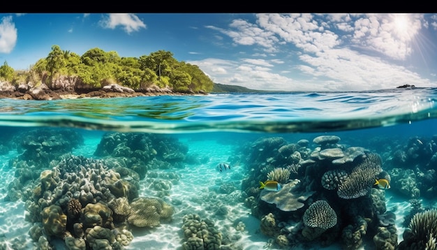 Foto gratuita peces multicolores nadan en aguas de arrecifes transparentes generados por ia