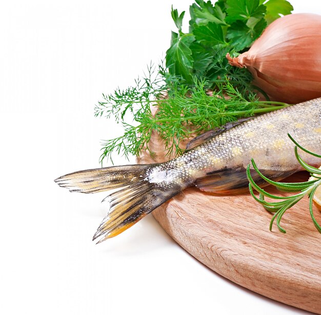 Pedazo de pescado crudo fresco en un tazón