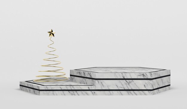 Pedestal vacío para exhibición de productos con decoración navideña mockup ilustración 3d