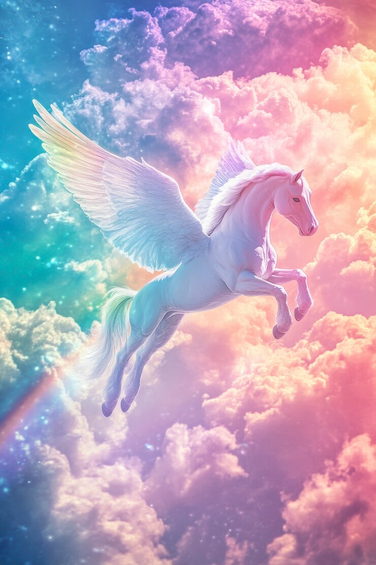 Foto gratuito pegaso en una escena de ensueño