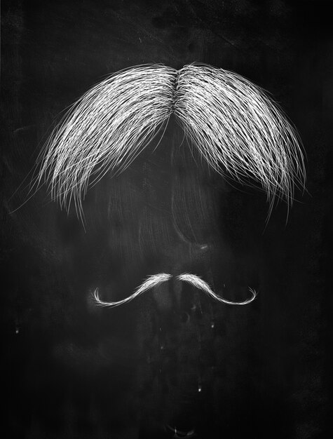 Pelo y bigote rizado en la pizarra