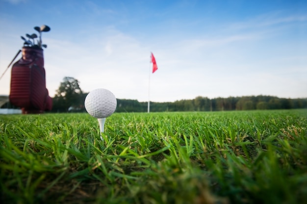 Pelota de golf y bandera