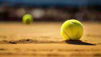 Foto gratuita pelota de tenis en superficie arenosa con la sombra de la raqueta que representa deportes al aire libre en formato de pancarta