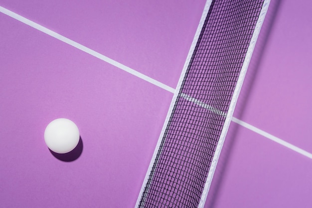 Pelota de vista superior y red de ping pong