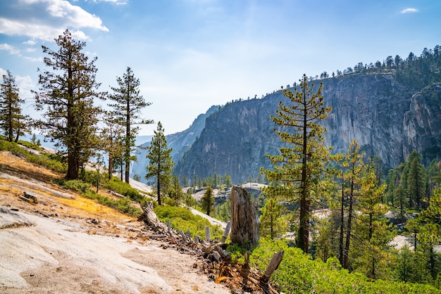 Pendiente empinada de un acantilado de media cúpula, la pintoresca naturaleza del Parque Nacional de Yosemite
