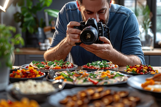 Foto gratuita people creating food content to upload on the internet for food lovers