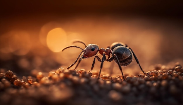 Foto gratuita una pequeña colonia de insectos se arrastra sobre una hoja oscura del bosque generada por ia