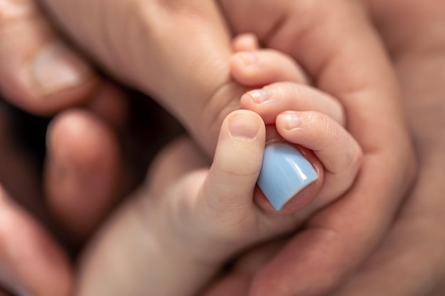 Foto gratuita la pequeña mano de un recién nacido sostiene el dedo de la madre.