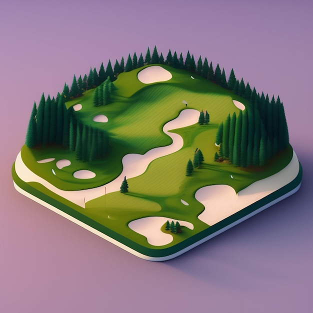 Un pequeño campo de golf con un campo de golf en el suelo.