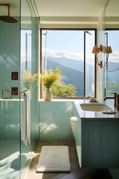 Foto gratuita pequeño espacio de baño con diseño interior de estilo moderno.