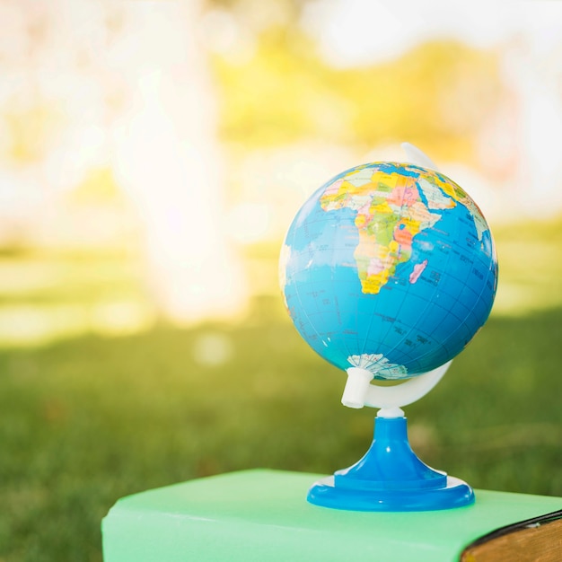 Pequeño globo en el libro de texto en el parque