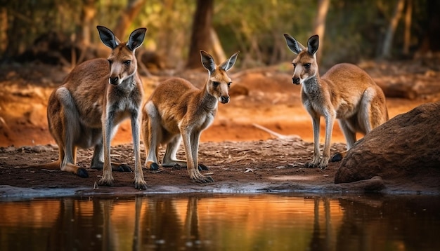 Pequeño grupo de lindos animales de safari parados al aire libre generado por IA