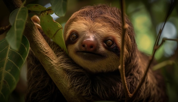 Foto gratuita pequeño lémur mirando a la cámara en la selva tropical generado por ia