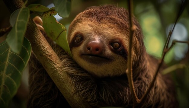 Pequeño lémur mirando a la cámara en la selva tropical generado por IA