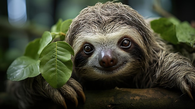 Foto gratuita perezoso bebé colgado de un árbol en la selva retrato de animales