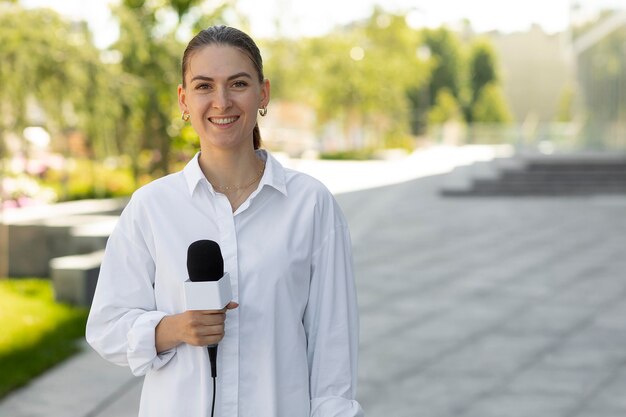 Periodista de vista frontal con espacio de copia