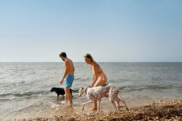 Perro divirtiéndose en la playa