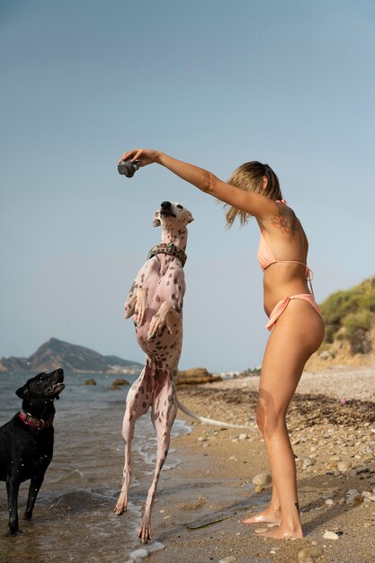 Perro divirtiéndose en la playa