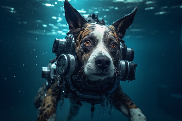 Foto gratuita perro de estilo futurista bajo el agua