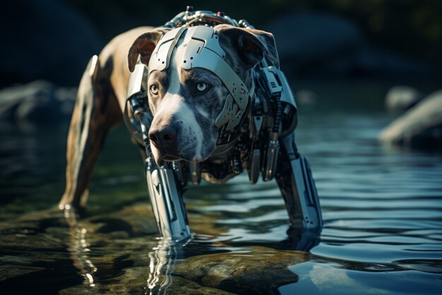 Perro de estilo futurista en la naturaleza