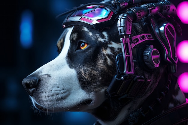 Perro de estilo futurista con traje de robot