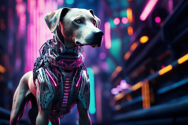 Foto gratuita perro de estilo futurista con traje de robot