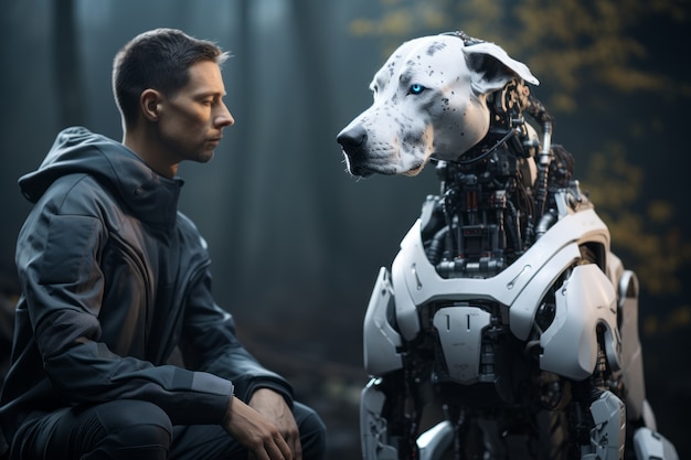 Perro de estilo futurista con traje de robot