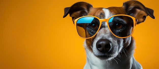 Foto gratuita perro gracioso con gafas de sol sobre un fondo amarillo jack russell terrier