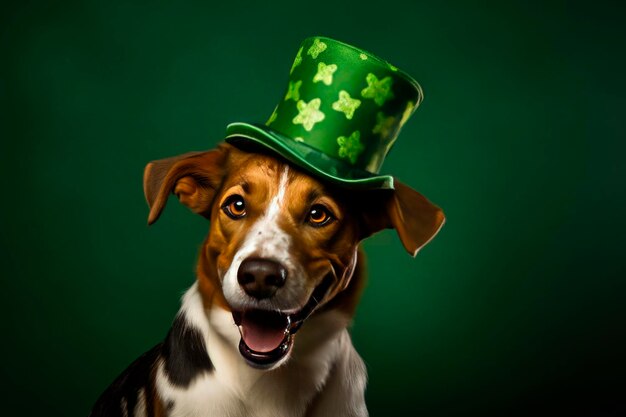 perro gracioso que lleva el sombrero de San Patricio