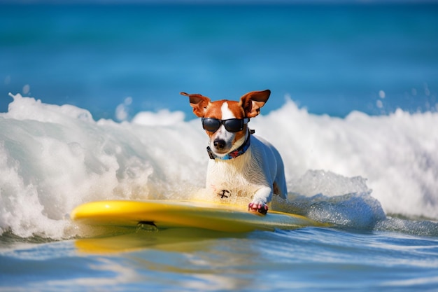 Foto gratuita perro jack russell surfeando en una oladía soleado concepto de verano ai generativo