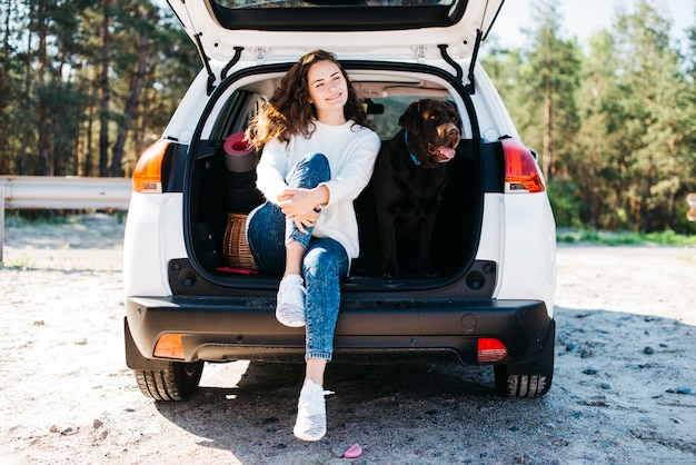 Perro negro grande en coche