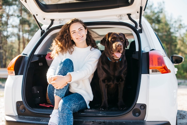 Perro negro grande en coche