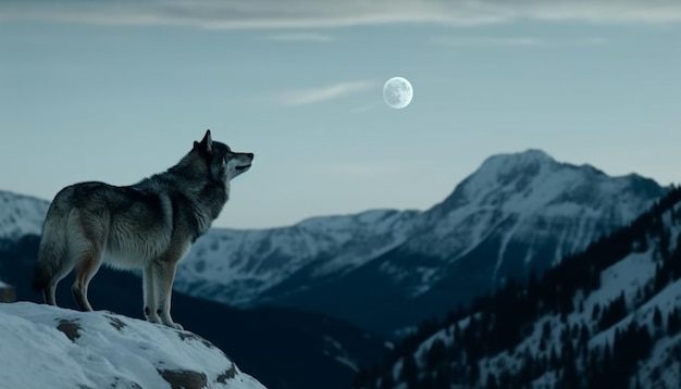 Un perro parado en un tranquilo paisaje invernal generado por IA