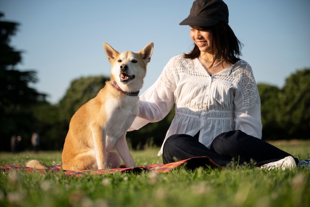 Perro shiba inu dando un paseo